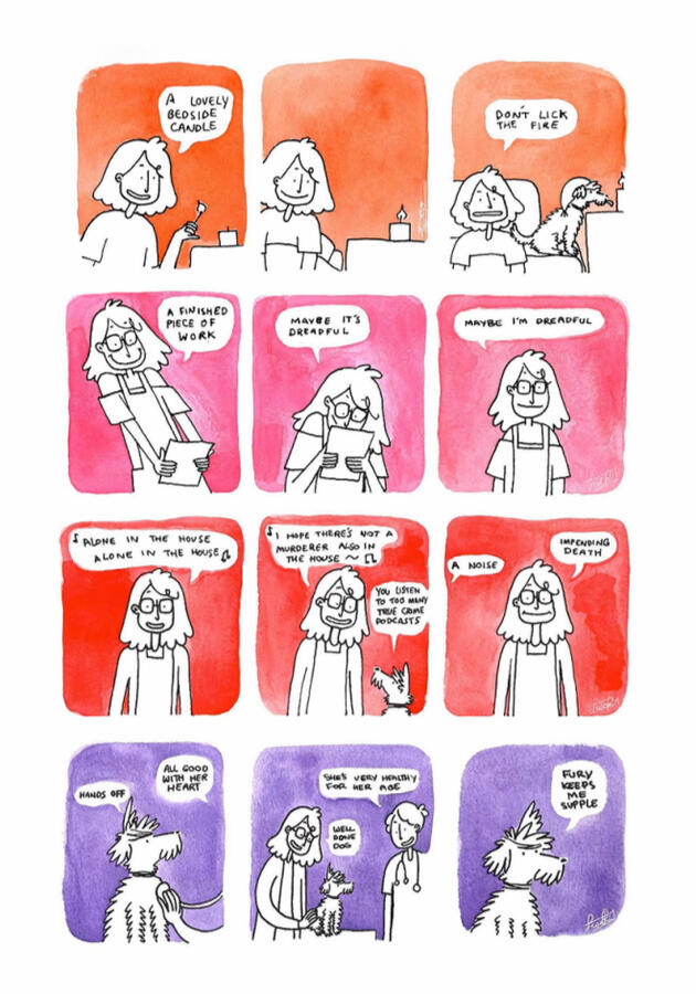 Savukoski, L. (2019). Maybe I'm Dreadful and But It Is All Terrible. [watercolour & ink]. Comic strips from two self-published collections.